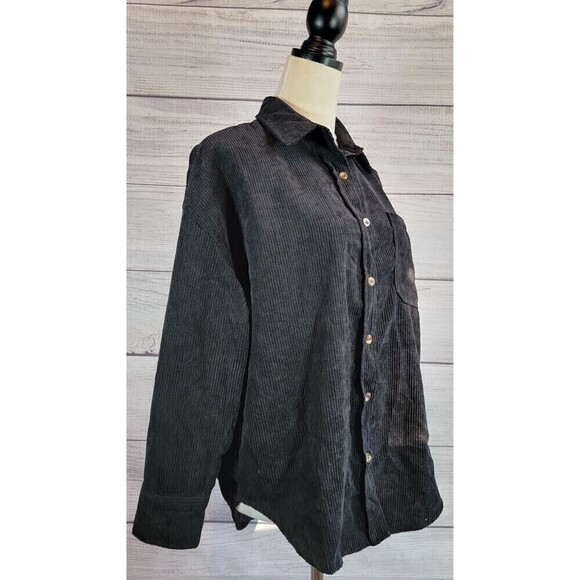 CORDUROY Button Up Oversized Long Sleeve Top Black Size Small - Picture 4 of 6